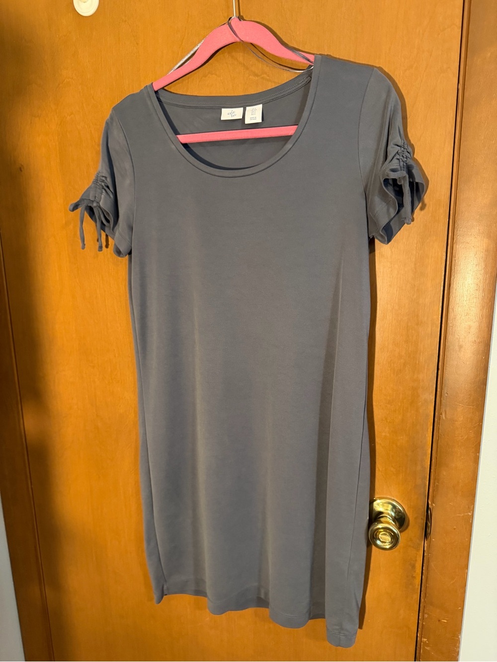 Women's Short-Sleeve Tie-Sleeve Tee Dress - Gray